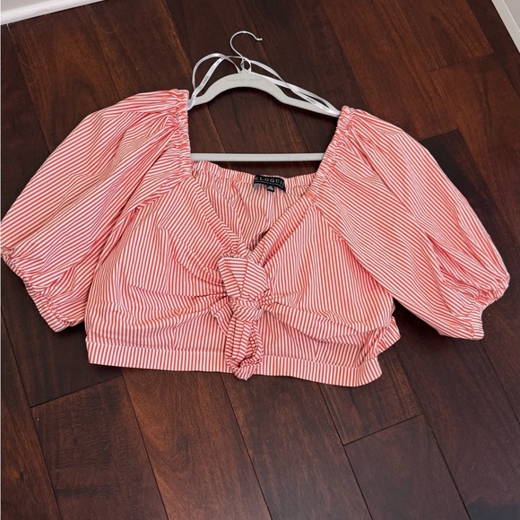 Plus Size Womens Eloquii Stripe Puff Sleeve Tie Front Top Size 20 Orange - Picture 4 of 9